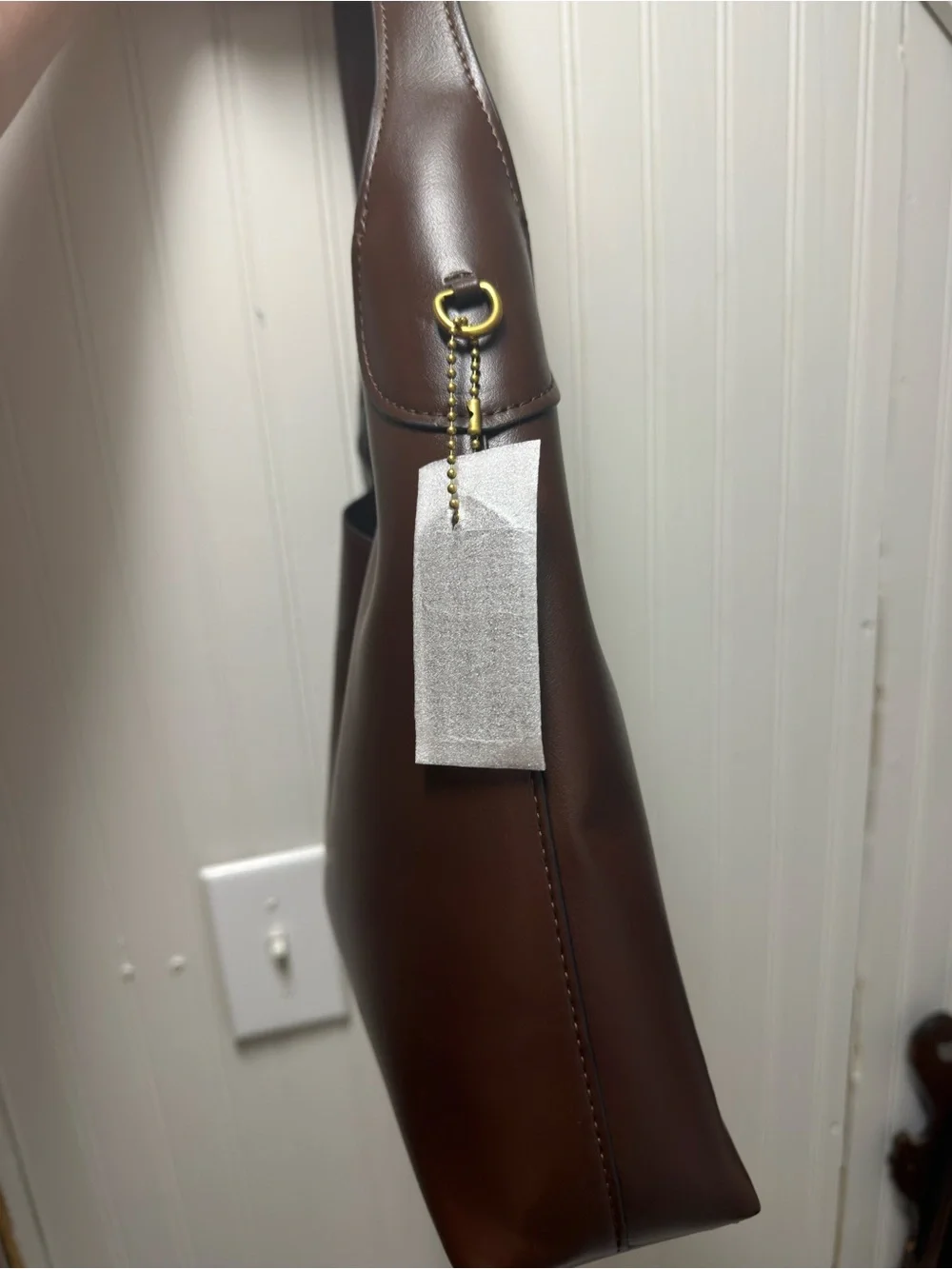 Coach Dark Brown Leather Shoulder Hobo with Gold Logo